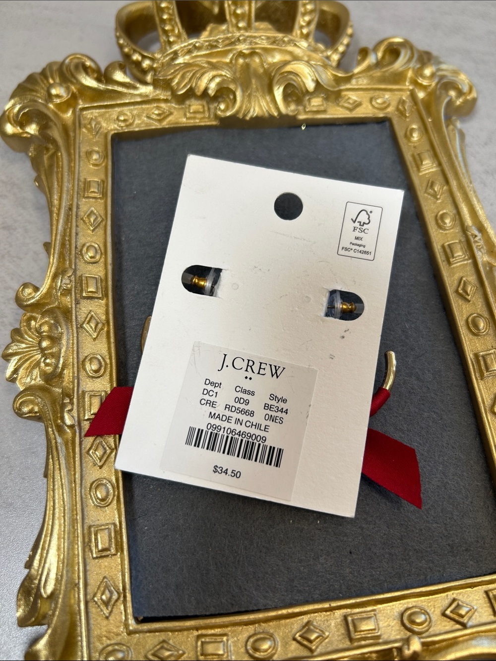 J. Crew Gold Hoop Earrings with Red Ribbon Ties - Picture 6 of 6